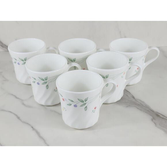 Corelle English Meadow Coffee Mug Teacup 8oz Corning Glass 80s Swirl Pattern x6 - Picture 6 of 13